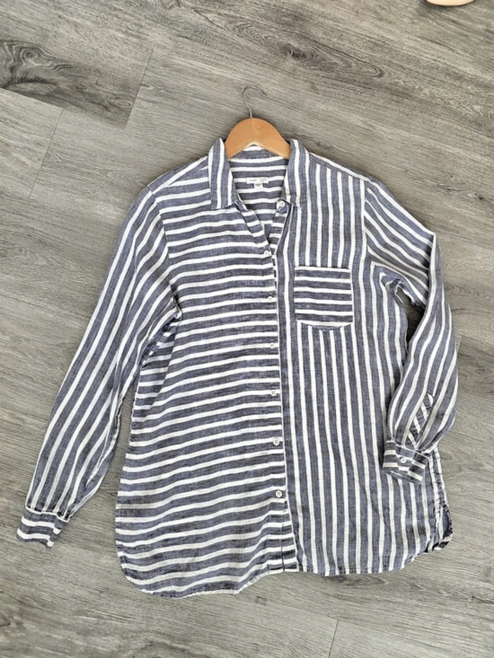 J. Jill Easy Linen Button-Front Shirt Striped Blue & White Medium
